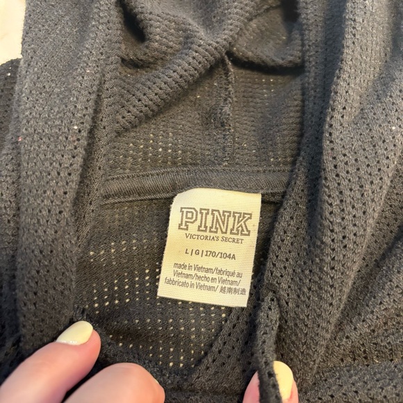 Pink Women’s Woven Black Hoodie Cropped Size Large - Picture 2 of 4